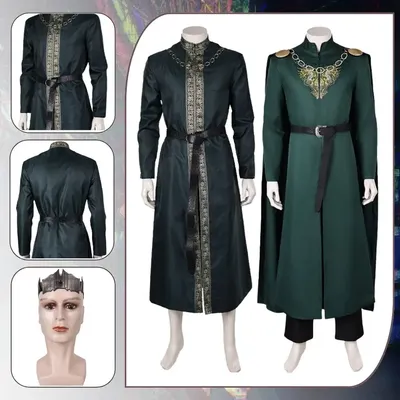 König Aegon Cosplay Targaryen Kostüm Verkleidung für Erwachsene Männer Mittelalterliche Kostüme Robe Gürtel Fantasy Outfits Halloween Karneval Anzug Image