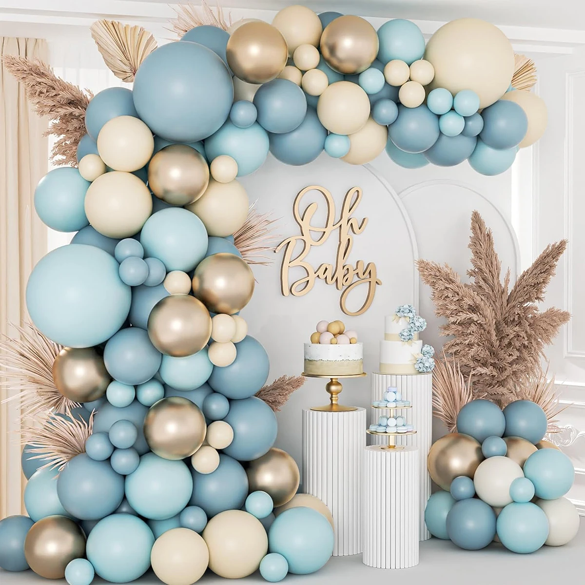 Staubige blaue goldene Luftballons, Bogengirlande-Set, Retro-Ballon aus blauem Nude-Gold für Geburtstag, Jahrestag, Hochzeit, Party-Dekoration Image