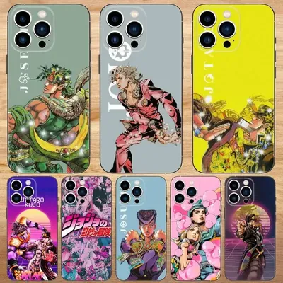 Anime JoJos Bizarre Adventure Cartoon Handyhülle für iPhone 15, 14, 13, 12, 11, Pro, Max, Plus, Mini, X, XS, XR, 8,7,6, S, Plus, SE, schwarze Hülle