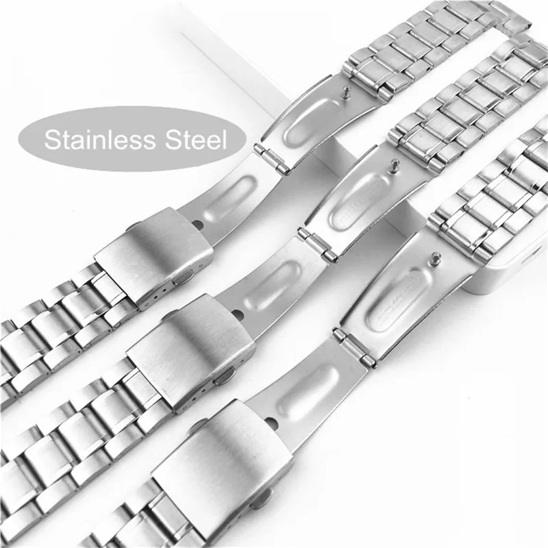 Uhrenarmband, Edelstahlarmband, drei Perlen, silberfarbenes Metallarmband, 12 mm, 14 mm, 16, 18, 20 mm, 22 mm, Smartwatch-Armband, Zubehör Image