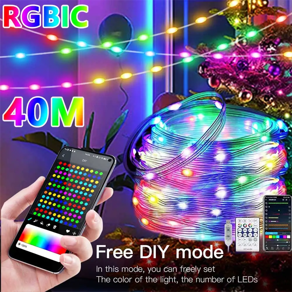 40M RGBIC LED String WS2812B Bluetooth USB Musik Traum Farbe Licht 5V Weihnachten Geburtstag Party Girlande Decor lichterkette Hause