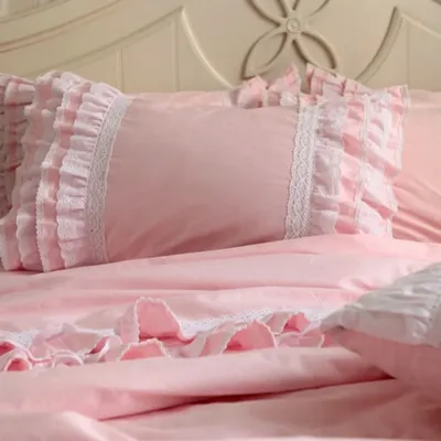1-teilige Prinzessin rosa Rüschen Spitze Kissenbezüge Volants Kissenbezug reine Baumwolle Bettwäsche Image