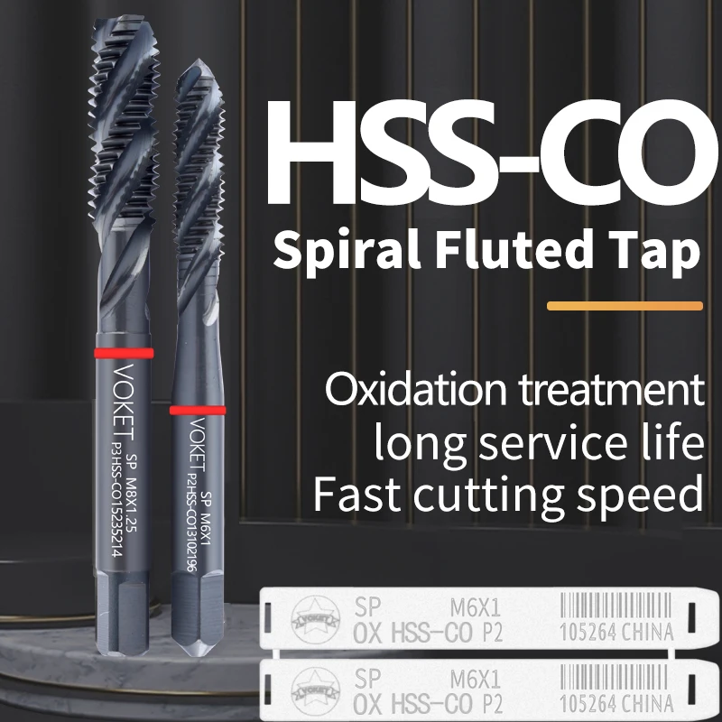 VOKET 1PCS HSS-CO Roter Ring JIS Standard mit OX Spiral geriffeltem Gewindebohrer M2 M3 M4 M5 M6 M7 M8 M9 M10 M11 M12 Maschinengewindebohrer Image