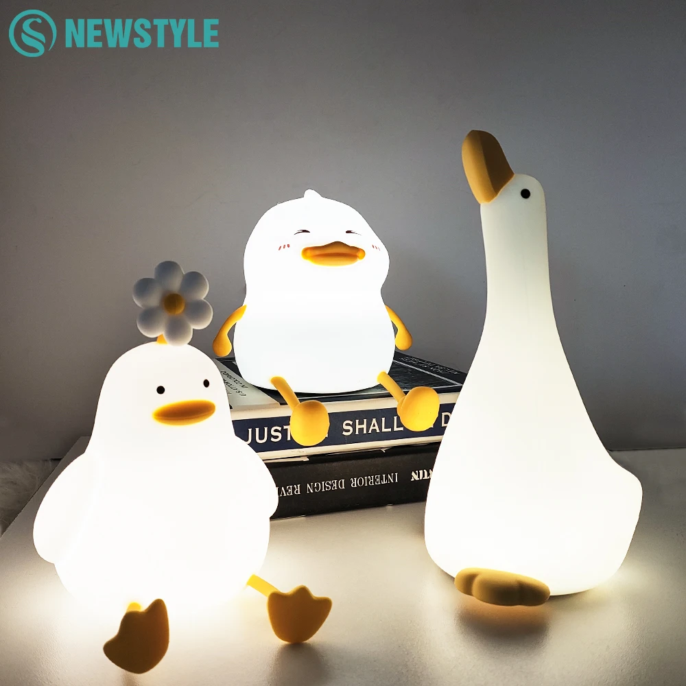 Niedliches Enten-Nachtlicht, Silikon, dimmbar, Kinderzimmer-Nachtlicht, USB wiederaufladbar, Timing, Nachttisch-Touch-Lampe für Stillzimmer