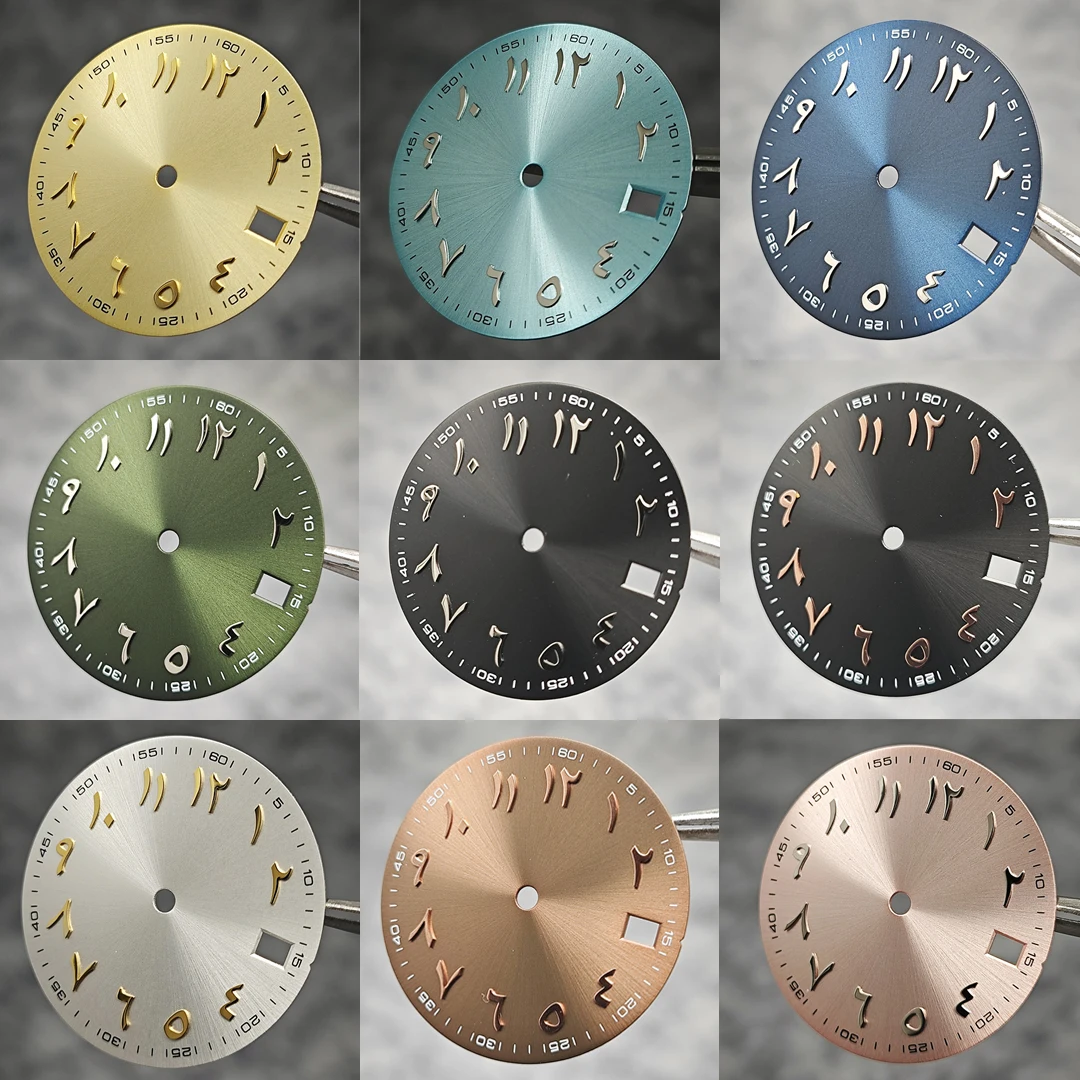 28,5 mm Zifferblatt mit Sonnenmuster, arabisches Alphabet mit Datum, Zifferblätter, Ersatzzubehör für NH35/NH36-Uhrwerk Image