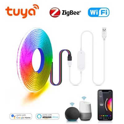 Smart Zigbee USB LED Lichter Tuya WiFi RGB LED Streifen DC5V COB Band Band Smart LED TV Zurück Beleuchtung Arbeit mit Alexa Google Hause