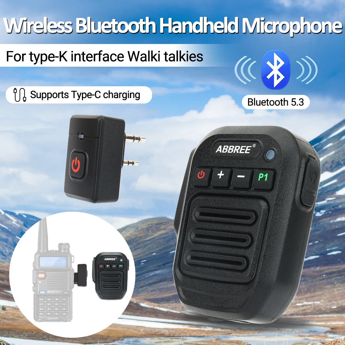 Abbree Walkie Talkie Wireless Bluetooth Handheld Lautsprecher Mikrofon Schulter mikrofon für Baofeng UV5R 888s Zwei-Wege-Radio-Zubehör Image