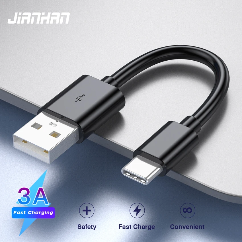 JianHan Kurzes USB-C-Kabel, 12 cm, tragbar, 3A-Schnellladekabel vom Typ C für Samsung Xiaomi Huawei, Handy-Ladegerät, Powerbank-Kabel Image