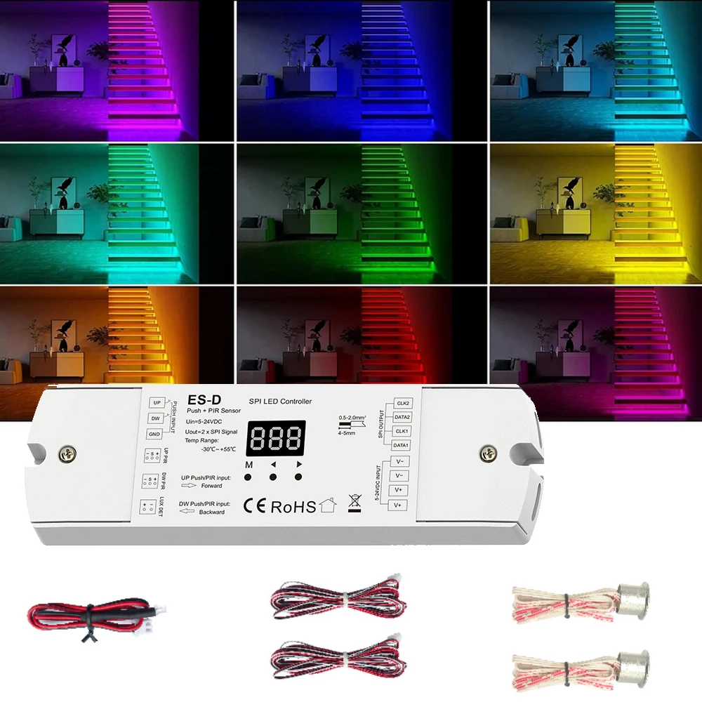 Pir Bewegungs sensor Treppen lichts teuerung mit Push-Dimm-SPI-Controller-Laufwerk 28 Arten ic Digital RGB Weiß LED-Streifen DC 5-24V Image