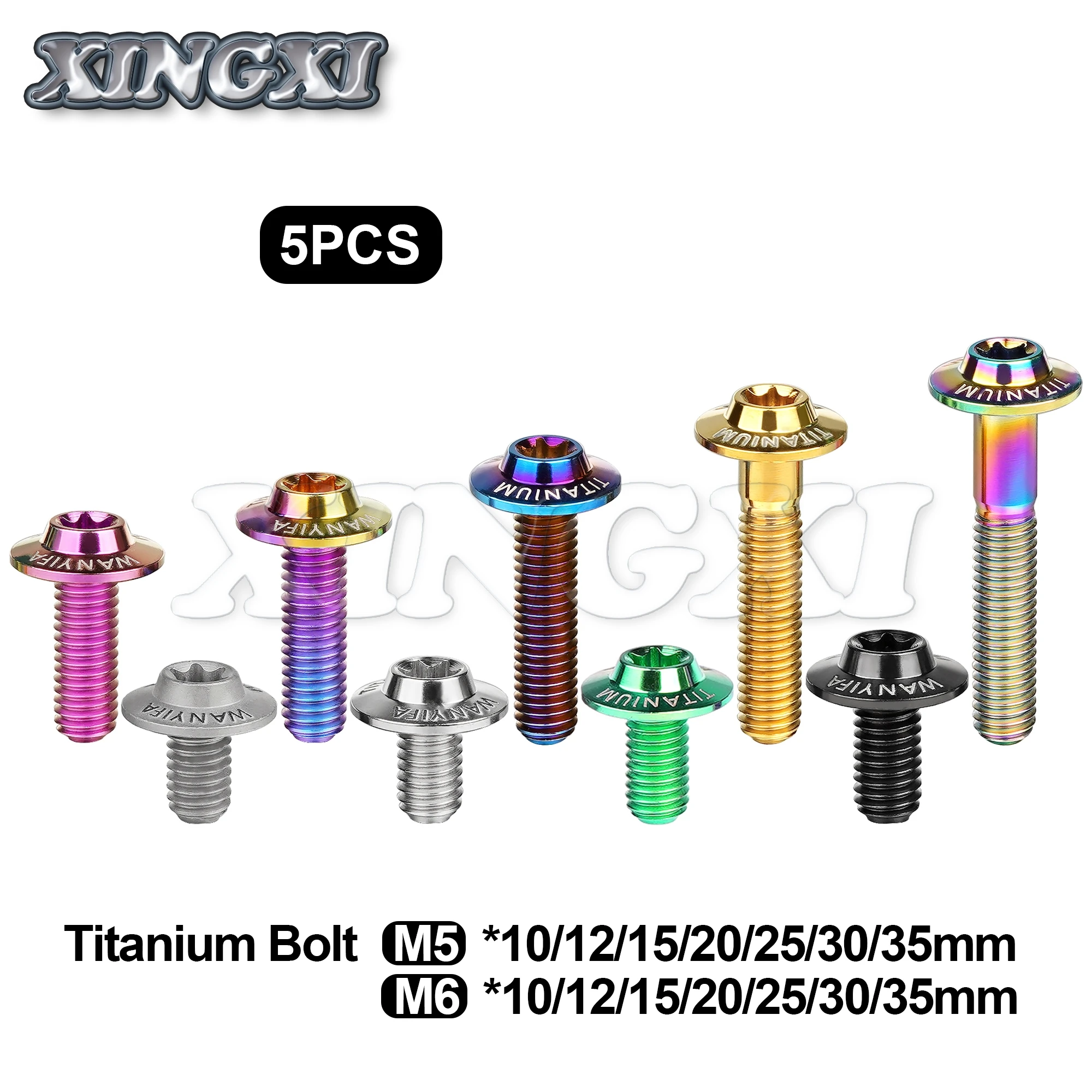 Xingxi Titanschraube M5 M6x10/12/15/20/25/30/35 mm Schmetterlings-Torx-Kopf-Ti-Schraube für Fahrrad, Motorrad, 5 Stück Image