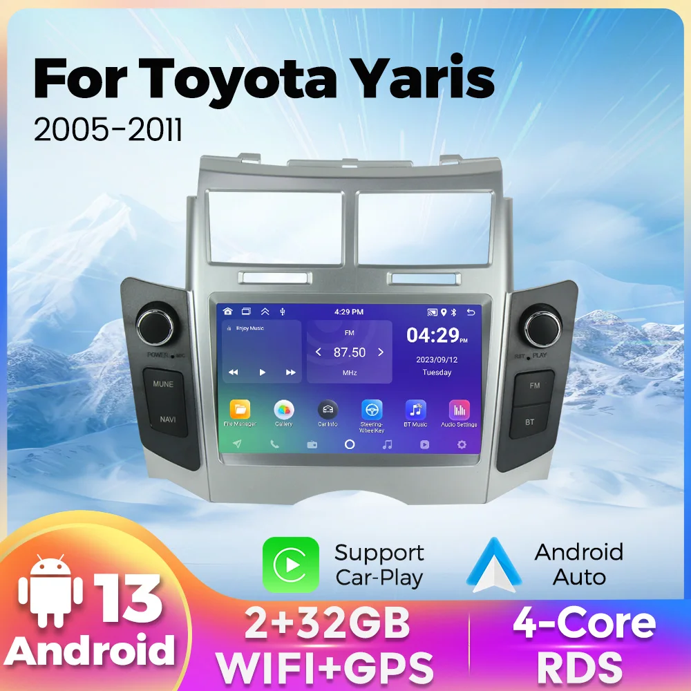 Android 13 Auto radio Für Toyota Yaris XP90 Vitz Platz 2005-2012 CarPlay Android Auto Multimedia GPS Navigation video Player WiFi Image