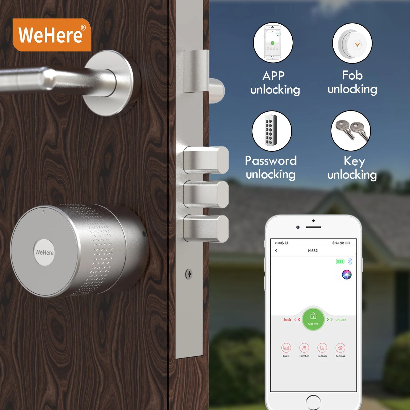 WeHere M532 Smart Türschloss Keyless Entry Tuya Bluetooth Fingerabdruck Passwort Smart Lock Verwenden Original Zylinder DIY EU Schloss