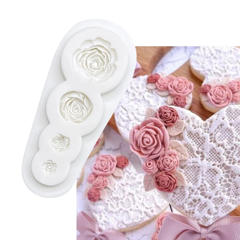 Blume Rose Silikon Sugar craft Schimmel Harz Werkzeuge Schokolade Cupcake Backen Fondant Kuchen Dekorations werkzeuge Image