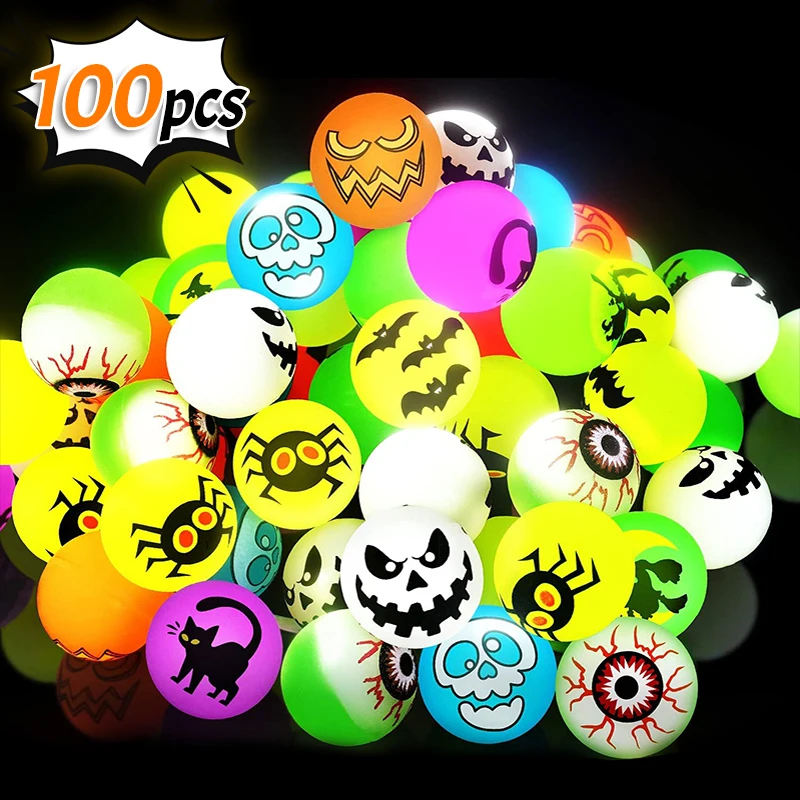 100/10 Stück Halloween Glow in The Dark Hüpfbälle Spielzeug Kinder Süßes oder Saures Geschenk Goodie Bag Füllstoff Halloween Partybevorzugungen Versorgung Image