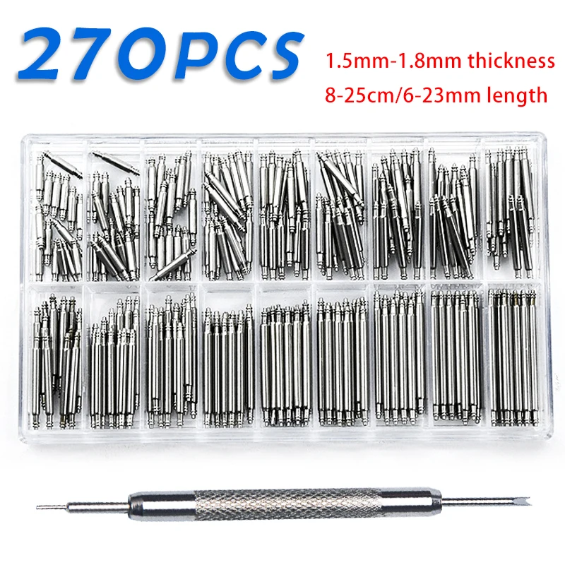 270 teile/satz Edelstahl Federstege Durchmesser 1,5mm/1,8mm länge 8mm - 25mm/6mm - 23mm Armband Armband Gürtel Uhr Reparatur Werkzeuge Pin Image