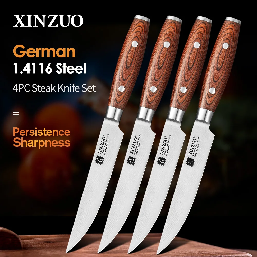 Xinzuo 1,4116 pcs 5 ''Steak messer din Edelstahl Küchenmesser Set High Carbon Stahl Geschirrs ch neider Werkzeuge pakkawood Image