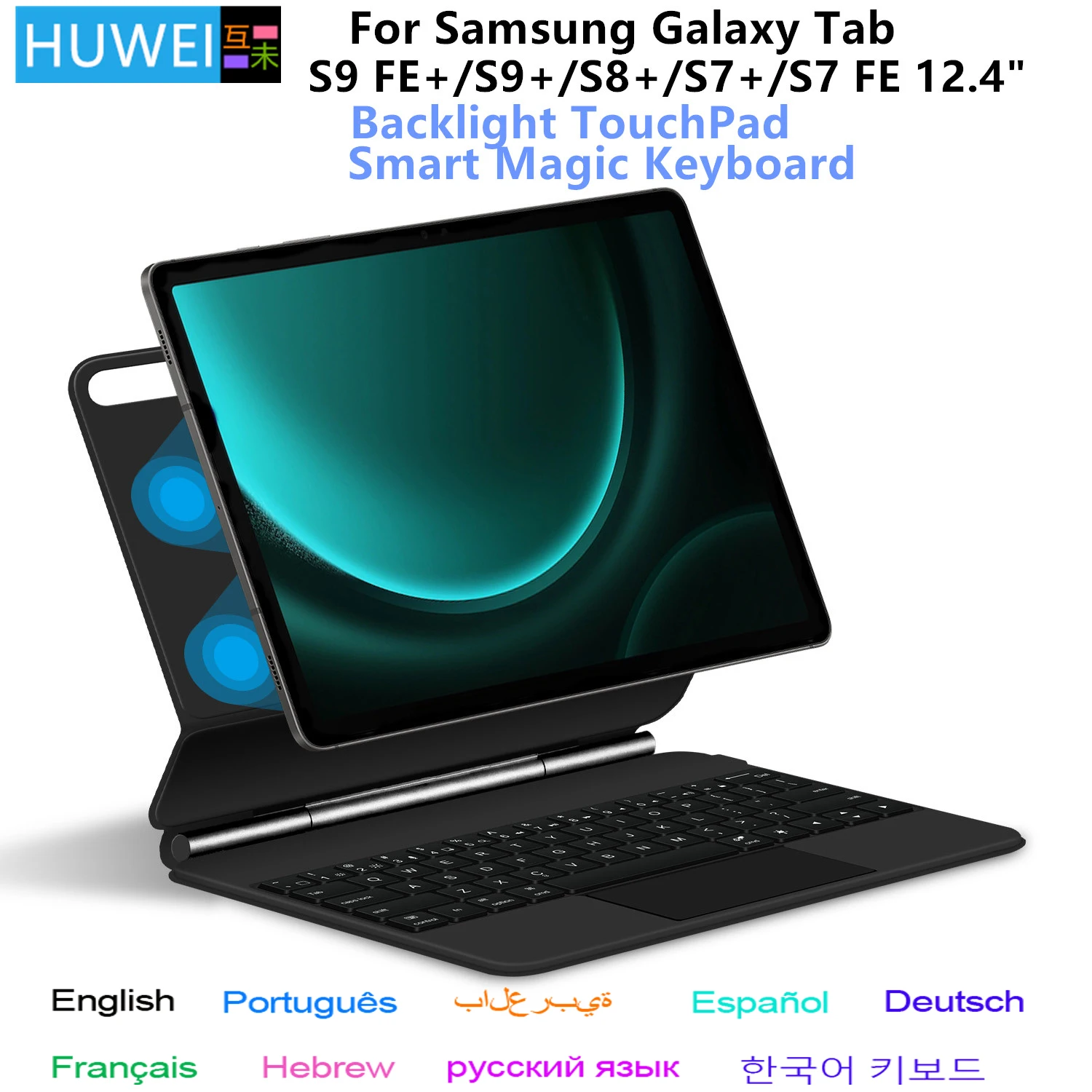 Magic Keyboard-Hülle für Samsung Galaxy Tab S9+/S8+/ S8 Plus/ S7 FE/ S7+/S9 FE+, 12,4 Zoll Multi-Angle TouchPad-Tastatur mit Hintergrundbeleuchtung Image