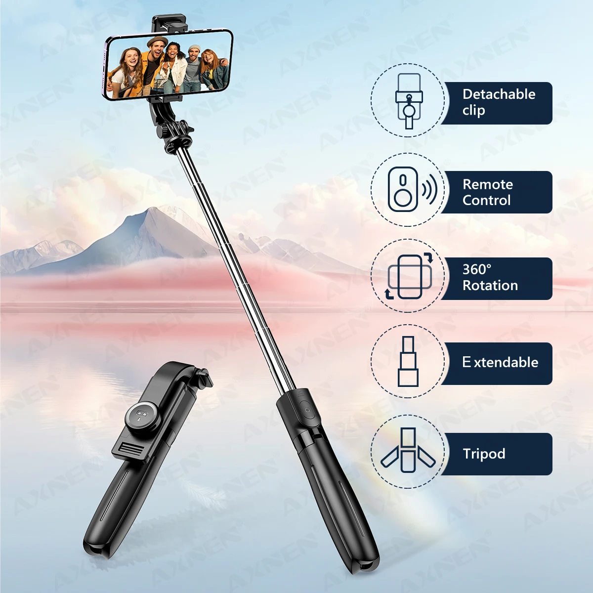 AXNEN L21 Selfie-Stick-Stativständer für Handyhalter mit 5-teiliger Verlängerungsstange, Einbeinstativ für Gopro Action-Kamera Vlog Image
