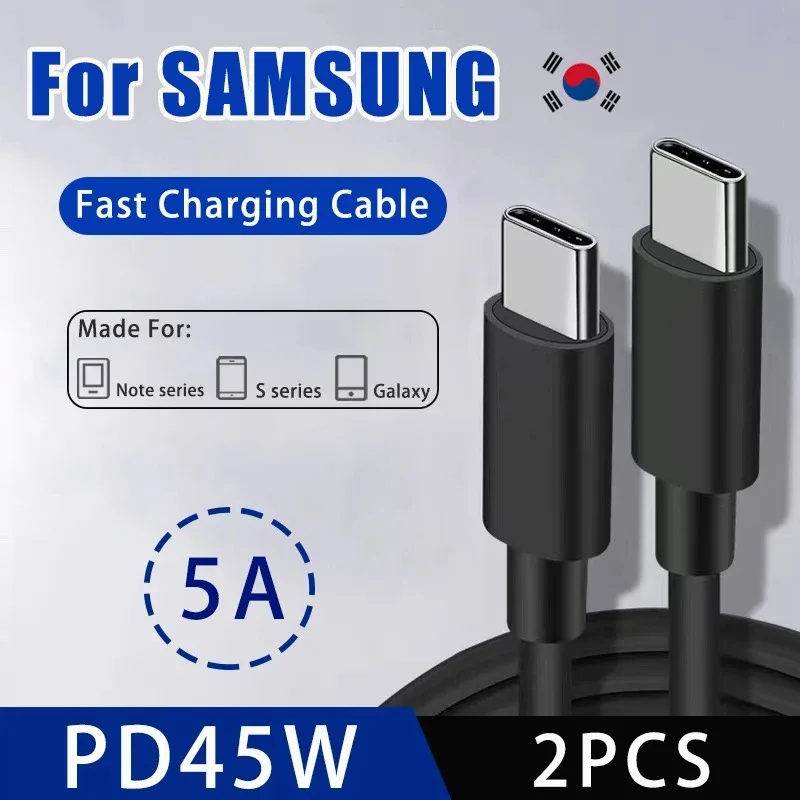 Für Samsung 2pcs pd 45w 5a Typ C Kabel für Samsung Galaxy S22 S23 Ultra Note 10 5g 20 a53 a54 USB C Schnell lade datenkabel Image