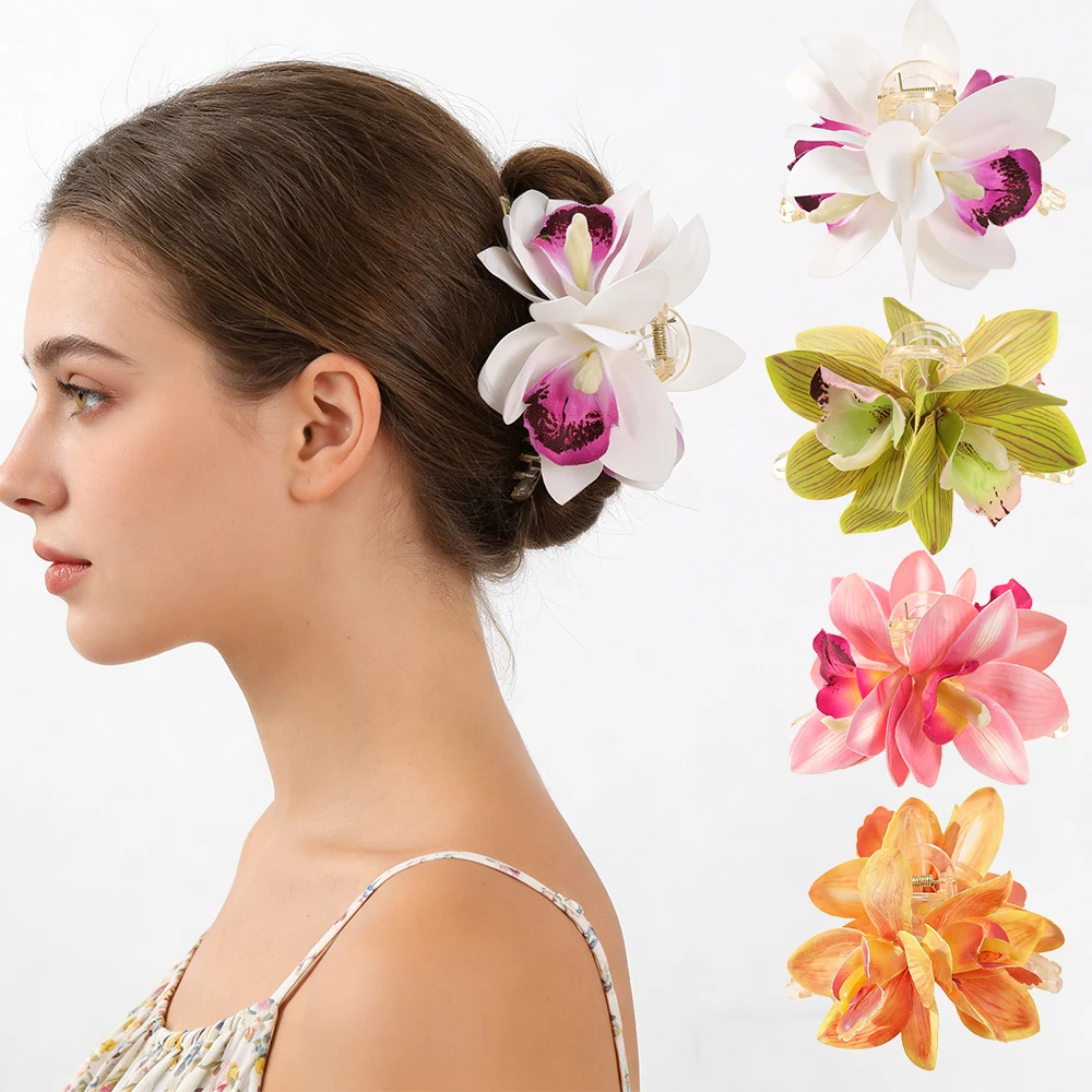 AWAYTR Haarklammern mit Orchideenblüten für Mädchen, Haarspange, Haarspange, gladiöse Haarklammern, Valentinstag-Kopfbedeckung, Haar-Accessoires Image