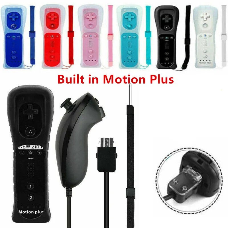 Wireless Gamepad Fernbedienung gebaut in Motion Plus + Nunchuk 2 in 1 Für Nintend Wii Controller Joystick Silikon Fall Image