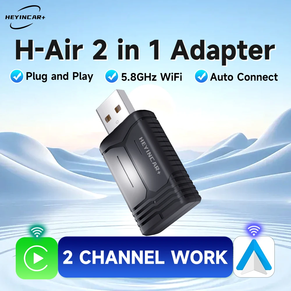 2026 neue HEYINCAR Verdrahtet zu Drahtlose Android Auto Box Drahtlose CarPlay Adapter Auto WiFi Bluetooth Auto Connect Plug & Play 2 Air Image