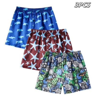 Jupitersecret 3-teilige Herren-Boxershorts aus Satin, modische Drucke, bequeme Freizeitunterwäsche mit elastischem Bund Image