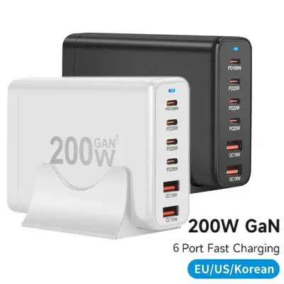Gan 6-Port 200w Desktop-Ladegerät Schnell ladung 3,0 USB Typ C Schnell ladegerät Mobile USB-Ladegerät für iPhone iPad MacBook Samsung-Handy
