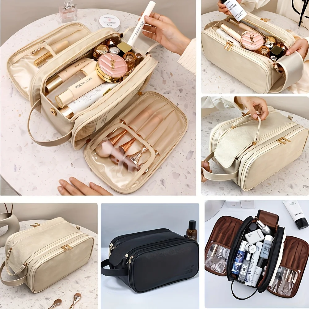 Wasserdichte PU Multifunktionale Kosmetiktasche Große Kapazität Tragbare Reise Make-Up Tasche Männer Business Tragbare Kulturbeutel Lagerung Tasche Image