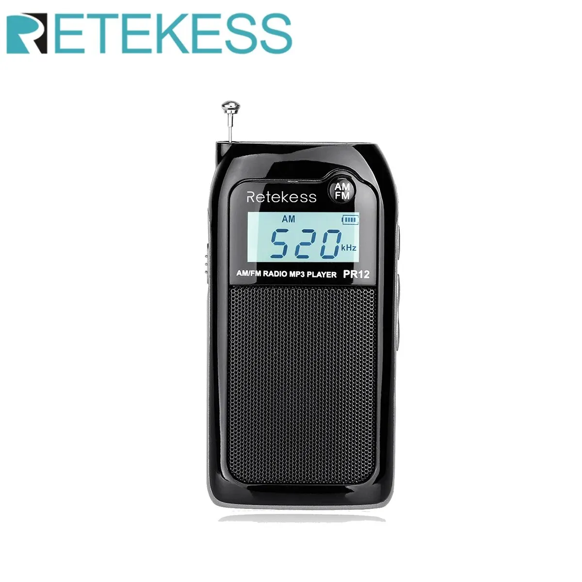 Retekess pr12 radio fm am mini pocket radio mp3 tragbarer empfänger hintergrund beleuchtetes display digitale stereo unterstützung tf karte für ältere menschen Image