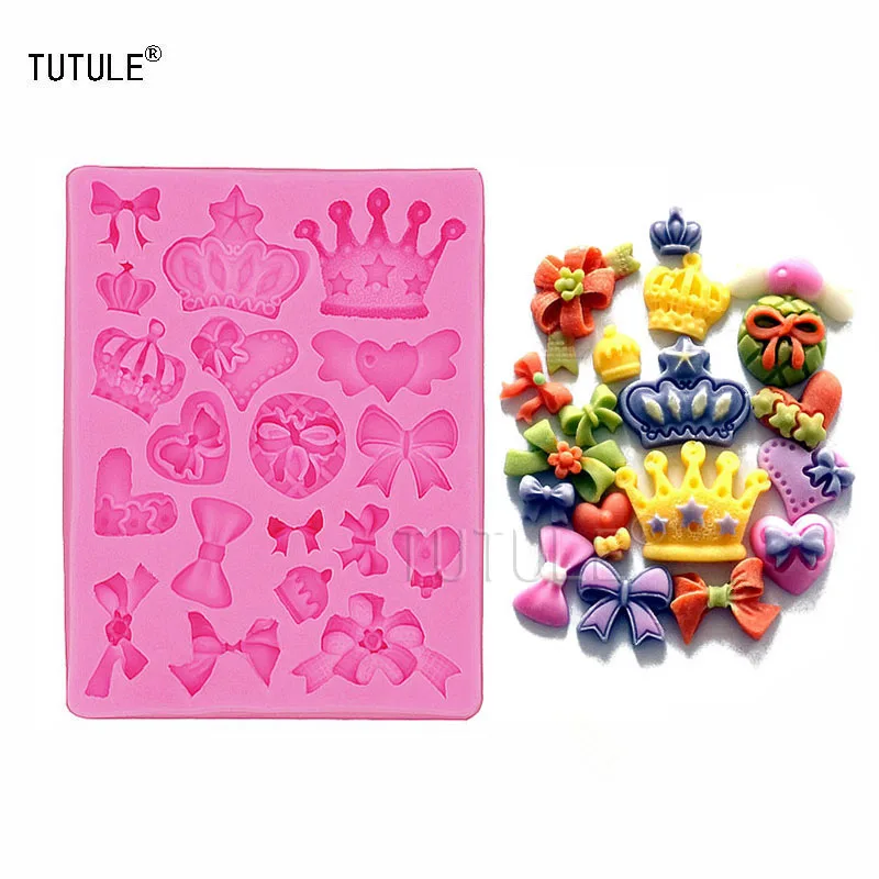 Gadgets-Bänder Krone Herz Bögen Bogen Silikon form Backwerk zeuge liefert Kekse Hochzeits form-Krone Silikon kautschuk form Image