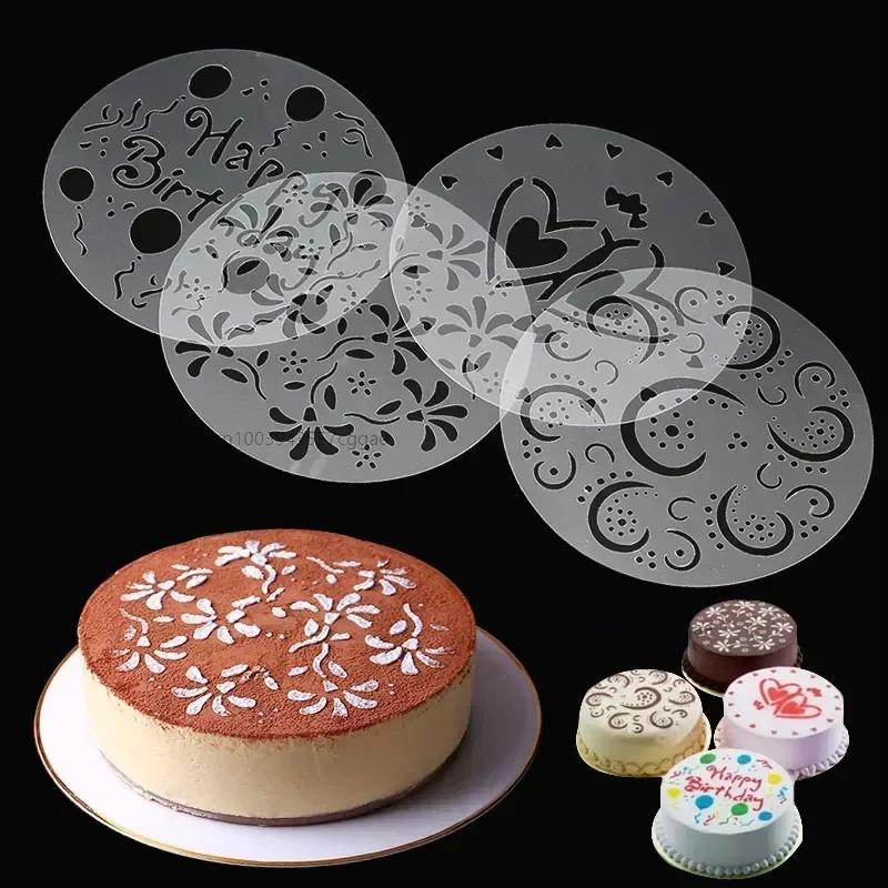4 Stück Schablonen Blumenkuchen Kunststoff Sprühform Kuchen Geburtstag Dekoration Hochzeitstorte Bäckerei Werkzeuge DIY Form Fondantform Image