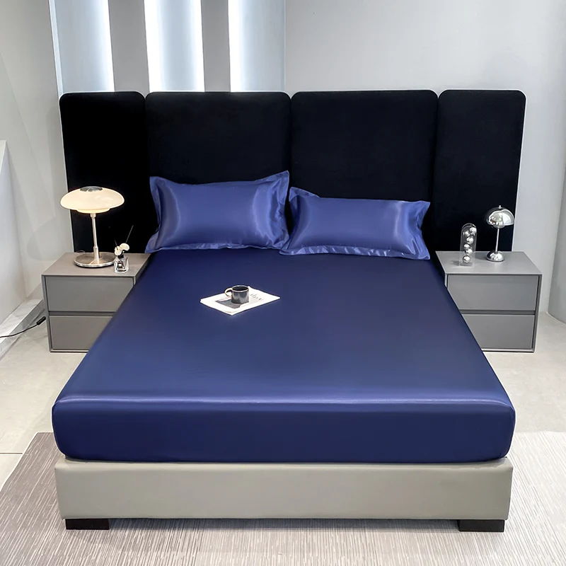 Einfarbiger wasserdichter Matratzen bezug Luxus Satin wasserdichtes Spann betttuch mit Gummiband Bettlaken 140x200 150x200 Passform Image