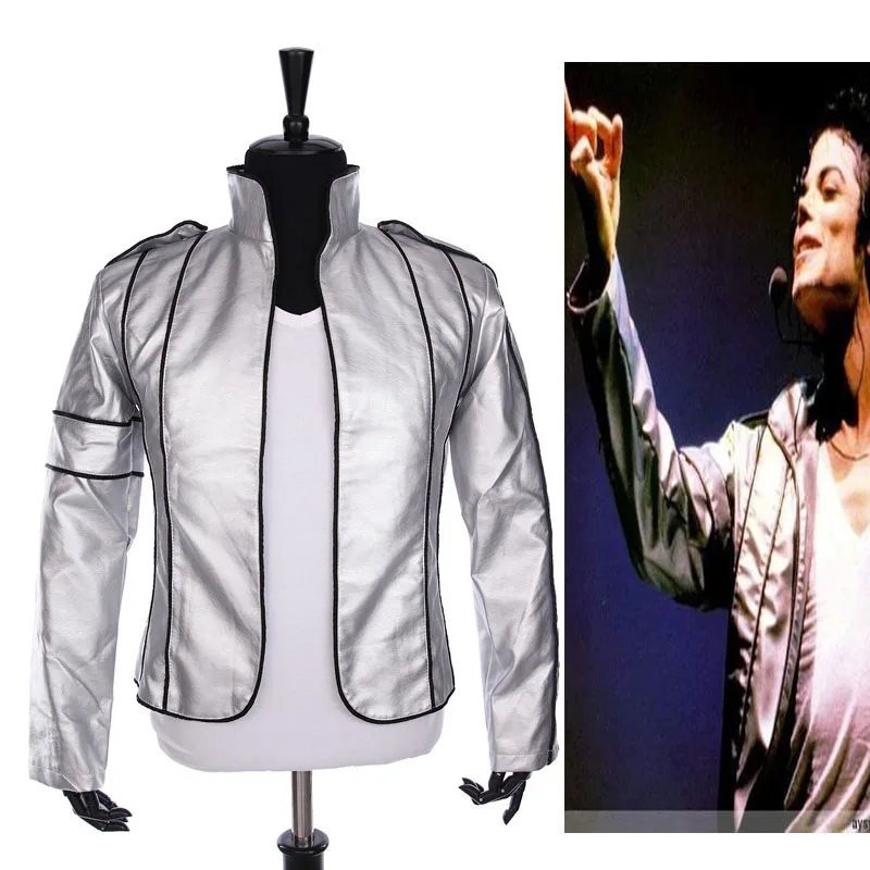 Seltene PUNK Rock Motorrad Beiläufige Klassische MJ MICHAEL JACKSON Silber Leder Kostüm Heilen Die Welt Jacke Für Fans Beste Geschenk