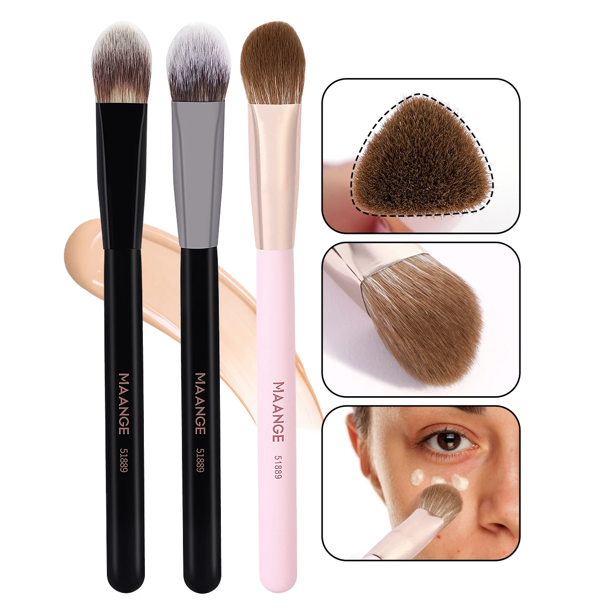 Maange 3pcs Kontur bürste Kit Dreieck Concealer Pinsel für flüssige Creme Pulver Mischung Detail Pinsel kosmetische Schönheit Pinsel Werkzeug Image
