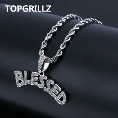 TOPGRILLZ Blase Buchstaben GESEGNET Anhänger Halskette Männer Frauen Hip Hop Gold Silber Farbe Iced