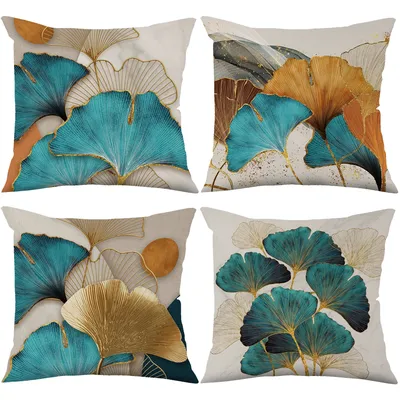 Dekorative Dekokissenbezüge, grünes Gold, Ginkgoblatt-Druck, Leinen-Kissenbezüge, Morden Couch, Image