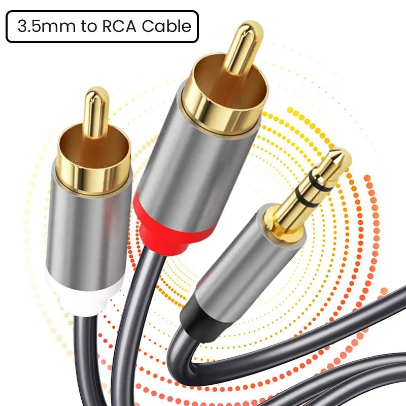 3,5 mm auf Cinch-Kabel, 3,5 mm Aux auf 2 Cinch-Adapter, Cinch-Audiokabel, 24 Karat vergoldetes Stecker auf Stecker, Stereo-Aux-Kabel für Stereo-Lautsprecher Image