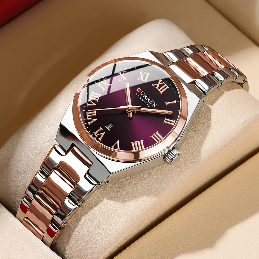 CURREN Uhr Damen, Uhren für Damen, Damenuhren, wasserdichtes modisches Kleid, Edelstahlarmband, analoge Uhren, Datum Image