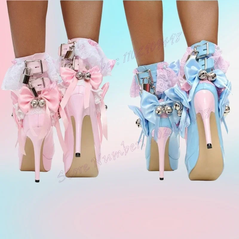 Rosa Schleife Knoten Plattform Stiefeletten Kreuz Gebunden Spitze Dekor Schuhe für Frauen Dünne High Heels Sexy Schuhe 2024 Zapatos para Mujere