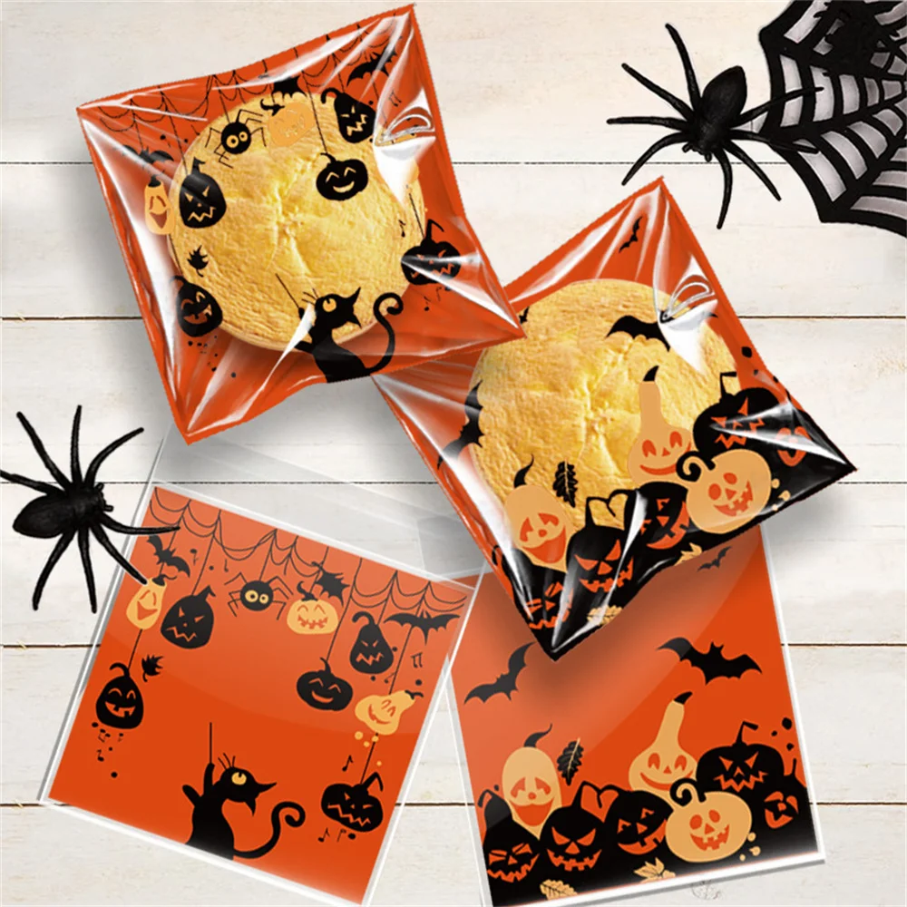 100 stücke halloween bonbon tasche plastik geschenk beutel geist kürbis spinne verpackungs tasche für kinder geschenk glücklich halloween party dekoration Image