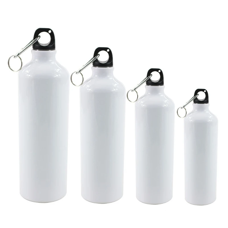 400/500/600/750ml Weiße Leere Sublimation Wasser Flasche mit Karabiner Aluminium Outdoor Sport Wasserkocher für wärme Presse Image