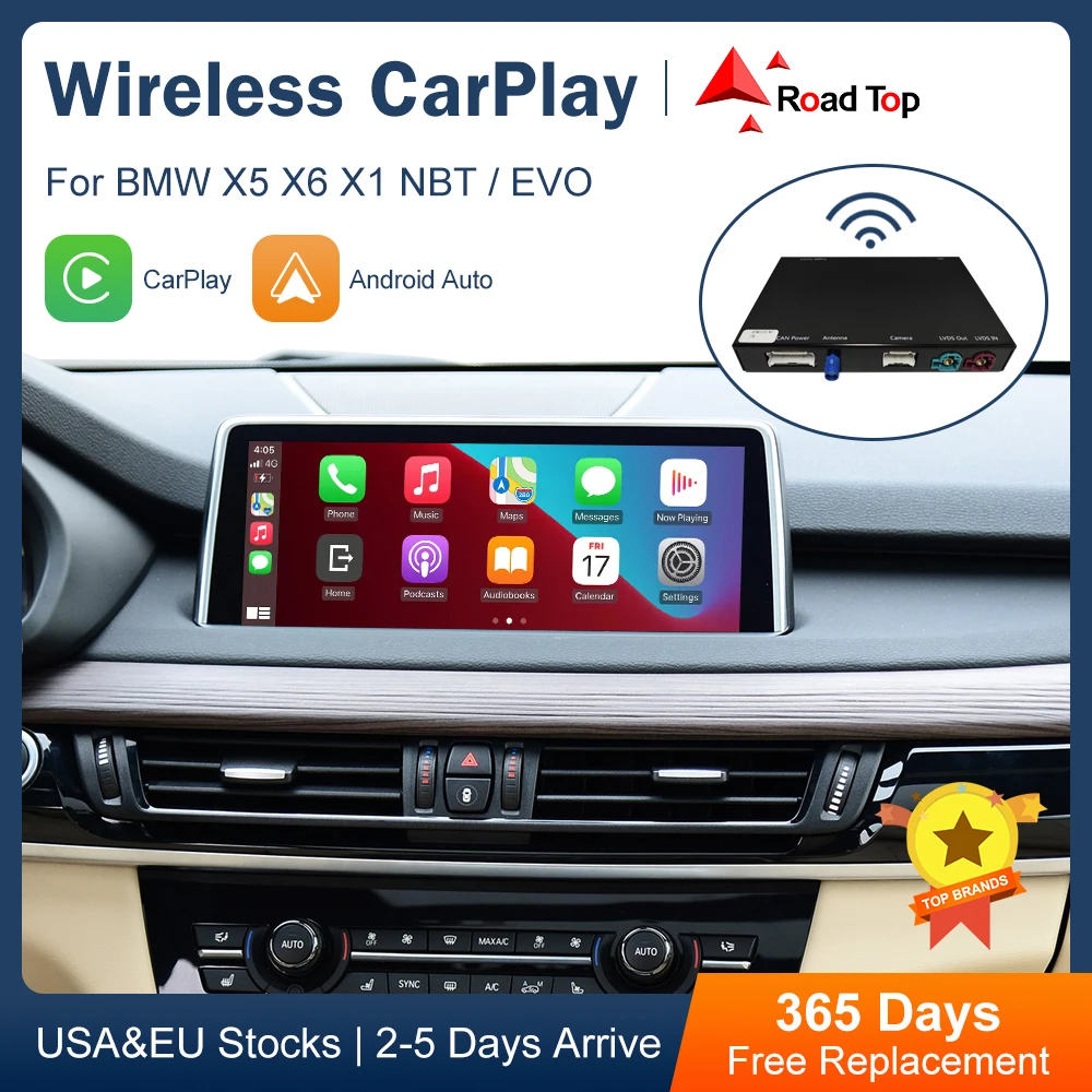 Road Top Wireless CarPlay Android Auto für BMW NBT EVO X5 F15 X6 F16 2014-2020 X1 F48 2016-2020 mit Auto-Wiedergabefunktionen Airplay Image
