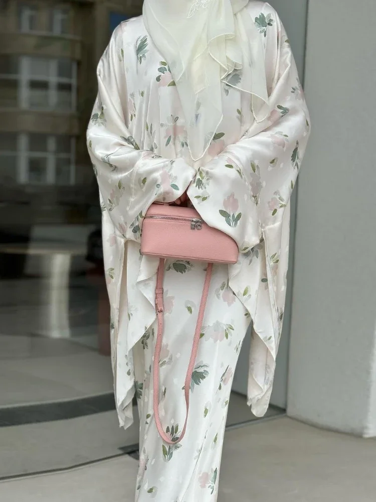 Muslimische Frauen Zwei Stück Set Jalabiya Hemd Rock Anzug Party Ramadan Marokko Dubai Kaftan Islam Vestidos Abayas Druck Kleid Anzüge Image