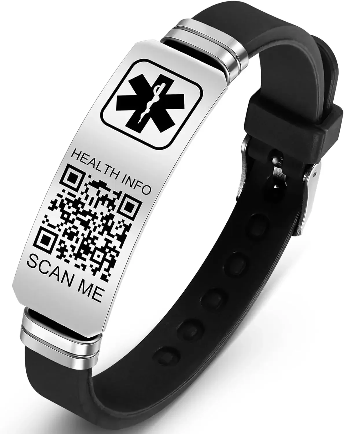 QR-Code Medical Alert ID Armbänder Sport Frau Männer-Silikon wasserdichtes Armband passt Handgelenke bis benutzer definierte Notfall Image