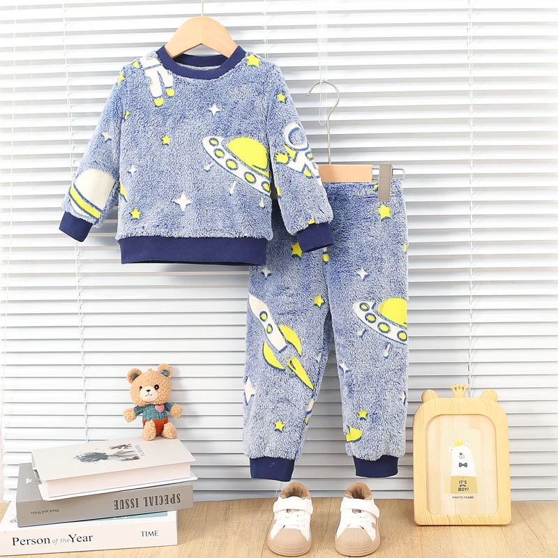 Baby Herbst/Winter Plüsch Nacht fluor zierende Home Pelz Baby warme Pyjama Set modische und bequeme Kinder accessoires Image