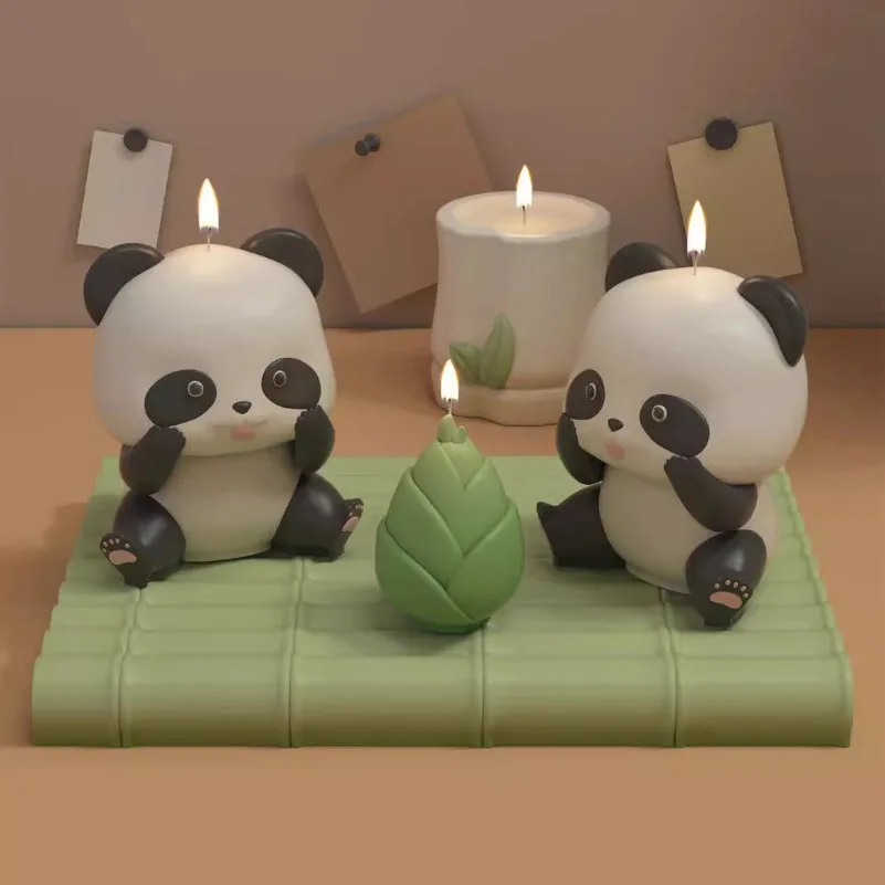 3D Shy Panda Silikon Kerzenformen DIY Niedlicher Bär Aromatherapie Gips Seife Harz Handwerk Zementform Home Decor Geschenkherstellung Image