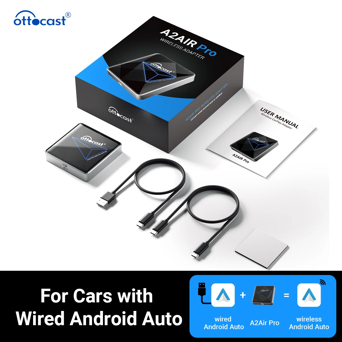 Ottocast A2Air Pro Wireless Android Auto Adapter Dongle Spotify Waze Multimedia für werkseitig verkabeltes Adnroid Auto Car Image