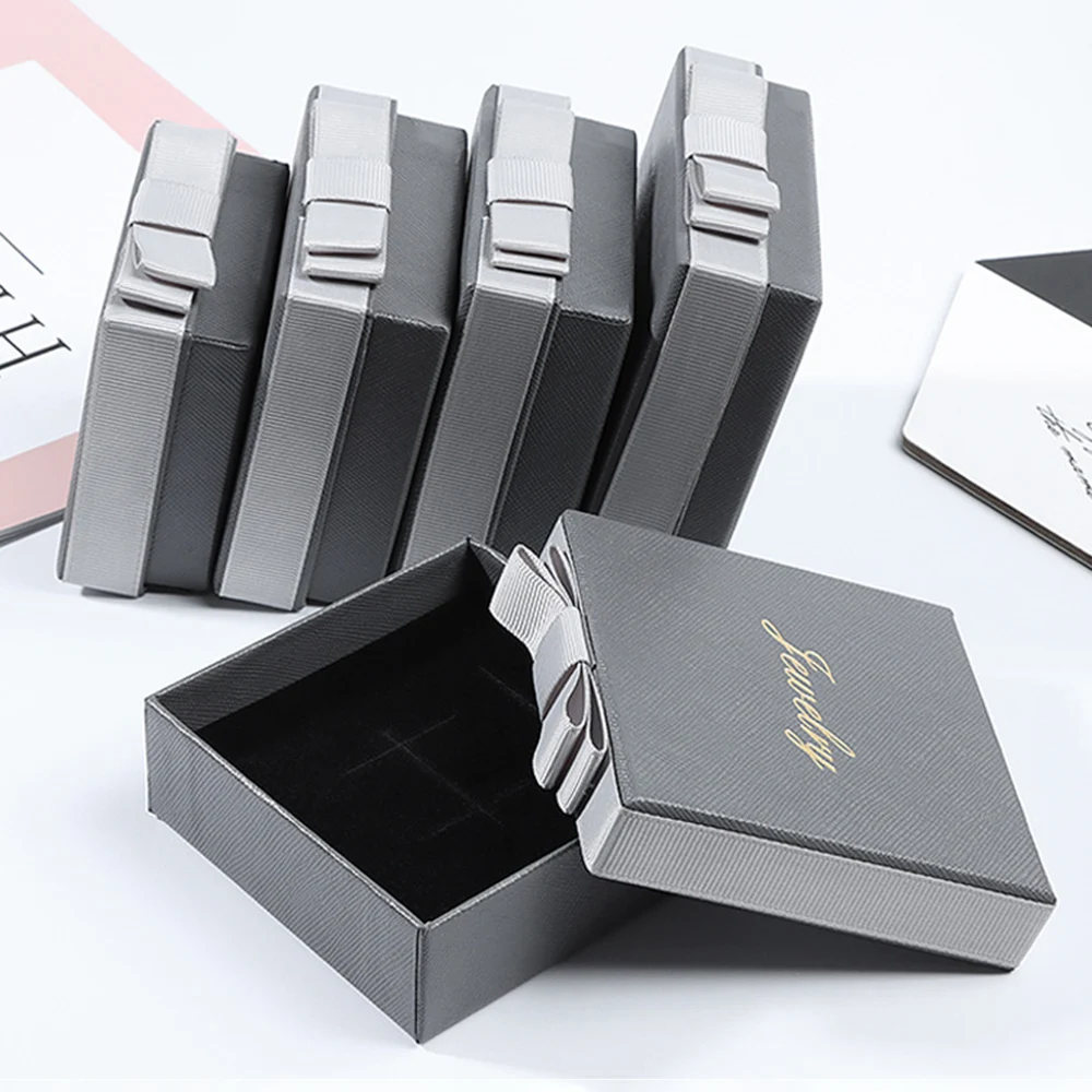 Grau schwarz Schmuck Verpackung Box Ring Ohrringe Halskette Anhänger Aufhängung Lagerung Veranstalter Papier Mode Geschenk Fall Hochzeit Image