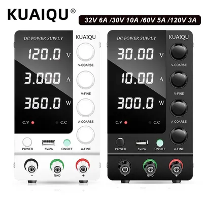 KUAIQU Adjustable Switching DC Power Supply 30V 10A 6A Lab Bench Power Supply 60V 5A 120V 3A Output